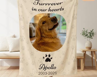 Personalized Dog Memorial Photo Blanket, Pet Loss Gift for Dog Mom Dad, Custom Dog Remembrance Blanket, Bereavement Memory Keepsake