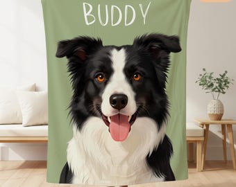 Personalized Pet Photo Blanket with Name, Custom Dog Portrait Blanket, Cat Memorial Gift, Pet Lover Throw, Dog Mom Gift, Cat Mom Gift
