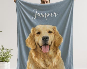Custom Dog Photo Blanket | Personalized Pet Portrait Throw, Dog Mom Gift, Dog Lover Sherpa Blanket, Blanket with Name Personalized Photo