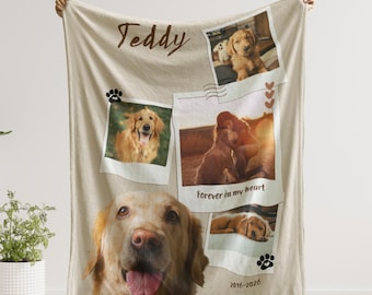 Personalized Dog Memorial Photo Blanket, Pet Loss Keepsake Gift, Dog Remembrance Blanket, Bereavement Gift for Dog Mom Dad