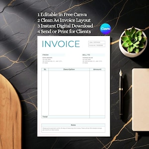 Factuurformulier loodgieter | Bewerkbaar A4-formulier (canva-pdf-download) | Sjabloon factuur sanitair service