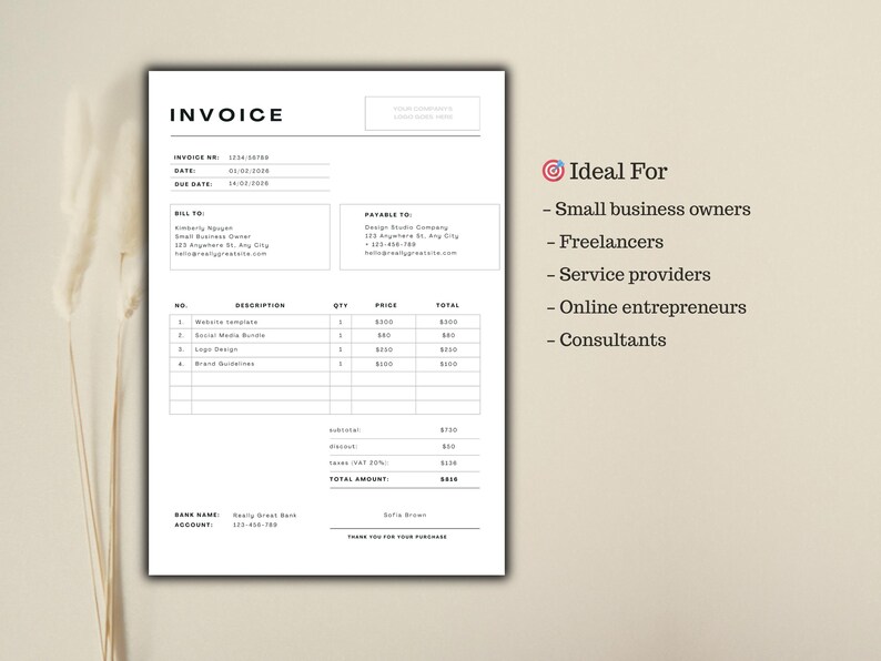 Canva Editable Invoice Form | Professional Small Business Billing ...