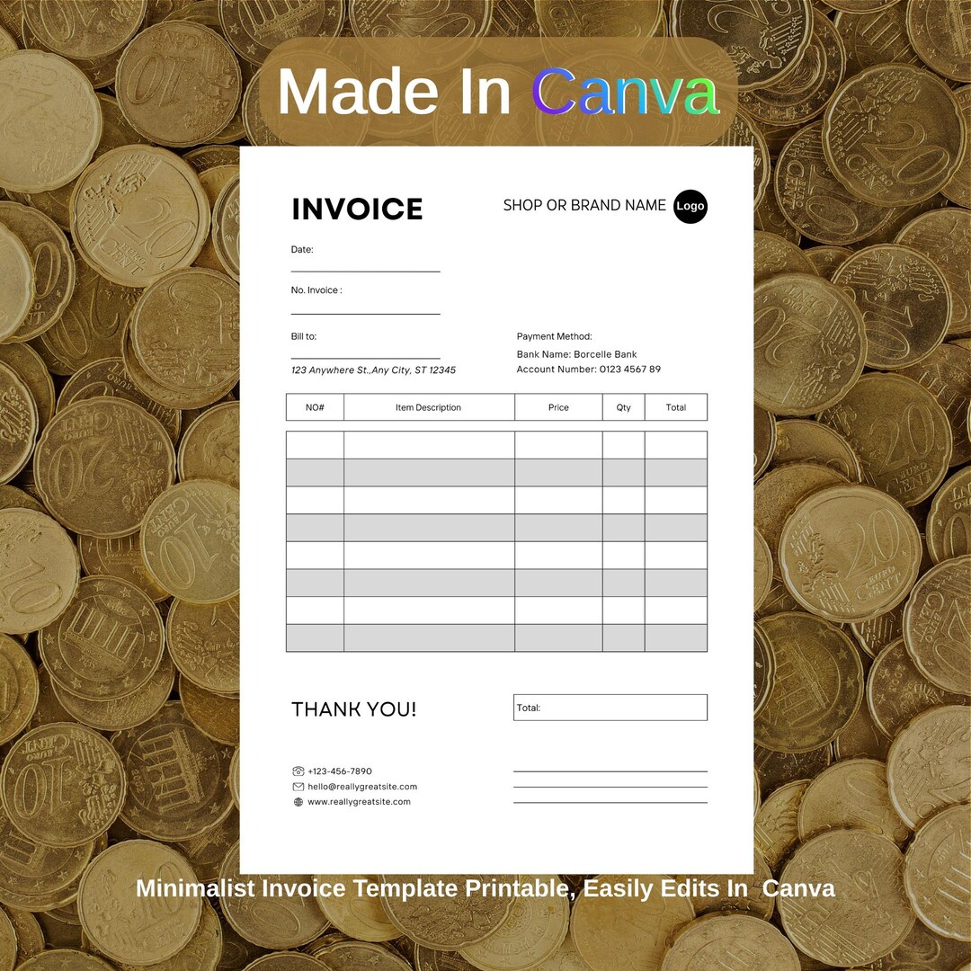 Invoice For Computer Minimalist Invoice Template | Editable Canva Invoice | Digital Download ...
