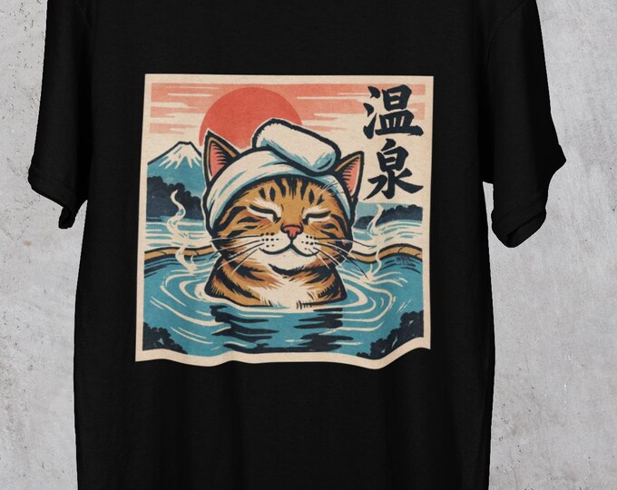 Japanese Cat Onsen T-Shirt | Ukiyo-e Art, Kawaii Gift