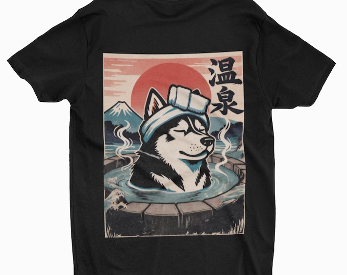 Husky Onsen Tee | Japanese Hot Spring Dog Retro Sunset
