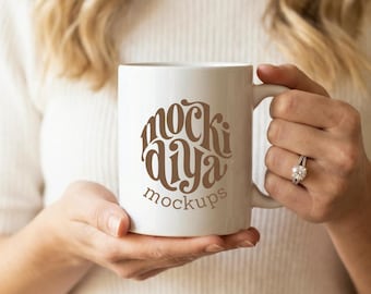 Mockup koffiemok | Wit 11oz-model met mokmodel | Mock-up fotokop in mokstijl | Boho lifestyle-mockups | Afdrukken op aanvraag