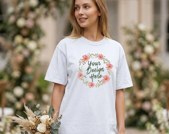 Mockup wit canvas T-shirt Bella | T-shirtontwerpen voor vrijgezellenfeesten voor vrouwen