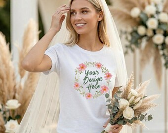 Witte Bella Canvas 3001 mock-up | Shirtontwerpen voor vrijgezellenfeesten voor vrouwen