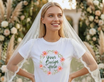 Witte Bella Canvas 3001 mock-up | Shirtontwerpen voor vrijgezellenfeesten voor vrouwen