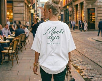 Comfort Colors 1717 wit mockup T-shirt achterkant | Summer Street Lifestyle-shirt (digitale png-download)