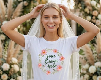 Witte Bella Canvas 3001 mock-up | Shirtontwerpen voor vrijgezellenfeesten voor vrouwen