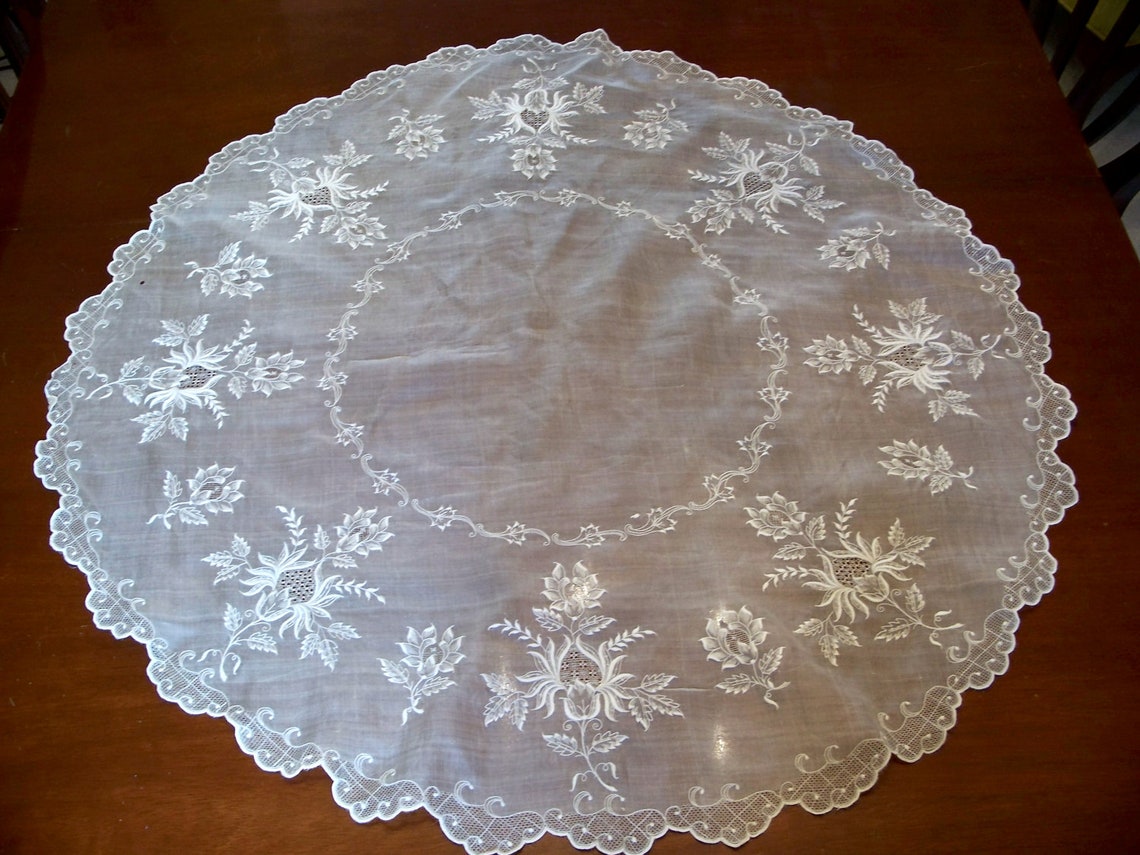 Rare Vintage Piña Cloth Round Table Topper Heavily Etsy