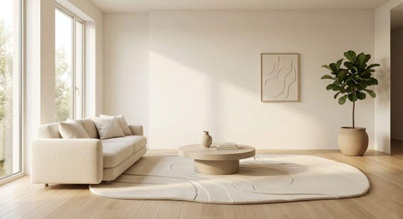 Organic Modern Wool Rug, Hand Tufted Japandi Rug, Sculpted Neutral Area Rug, Minimalist Luxury Carpet, Custom Size 8x10 9x12