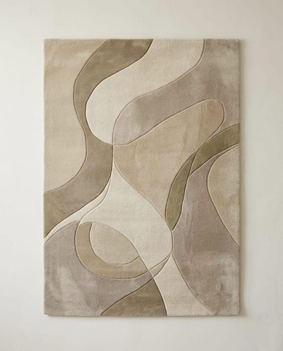 Aurora Hand-Tufted Wool Rug - Modern Organic Abstract Area Rug for Living Room, Japandi Beige Neutral Carpet, Luxury Soft Rug for Bedroom