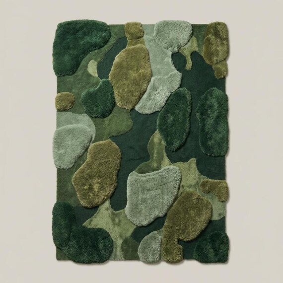 Moss Stone Area Rug, Modern Organic Textured Carpet, Nature Inspired Home Decor