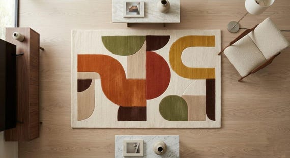 Hand-Tufted Wool Abstract Rug, 3D Sculptural Geometric Living Room Area Rug