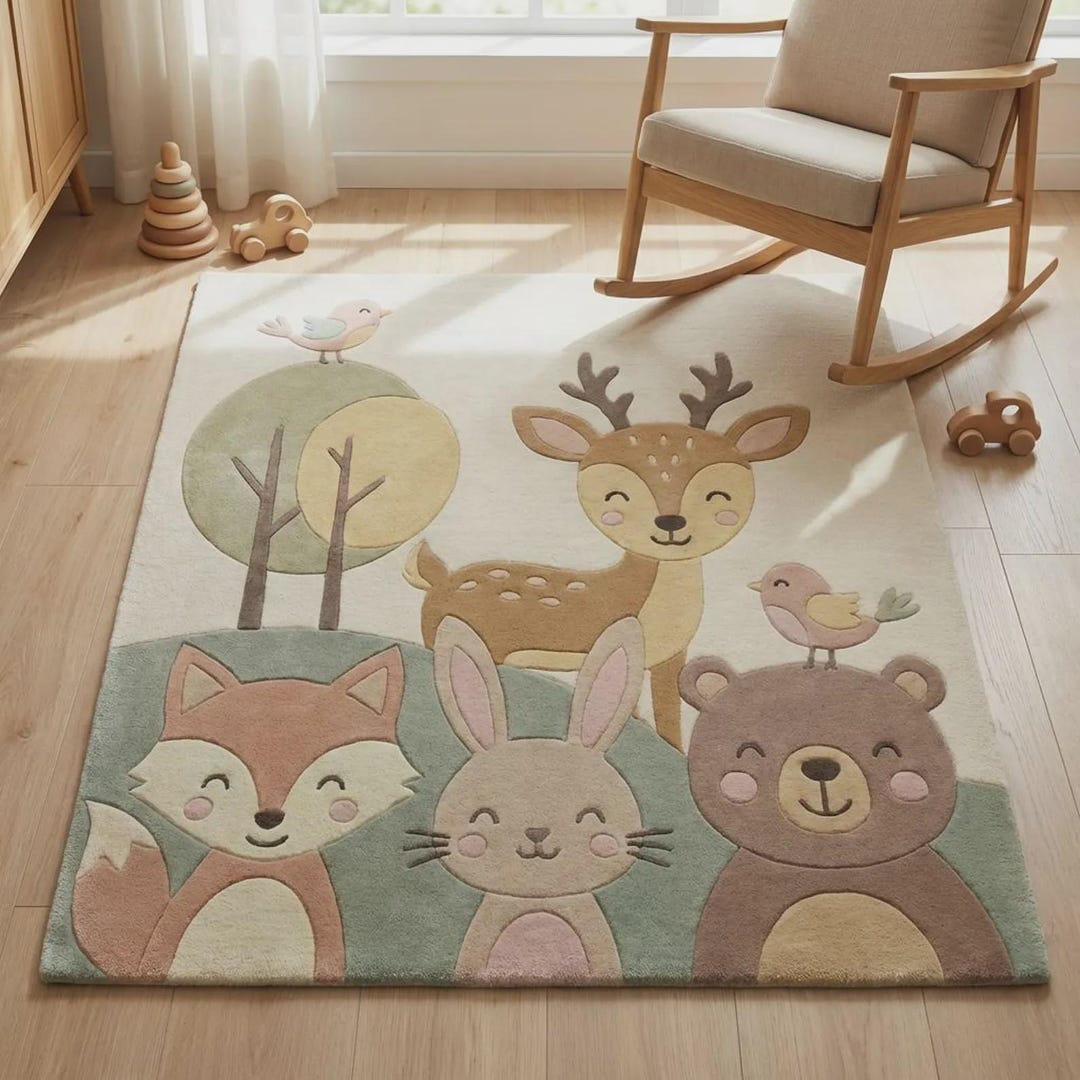 Woodland Animal Nursery Rug, Soft Playroom Carpet - Etsy