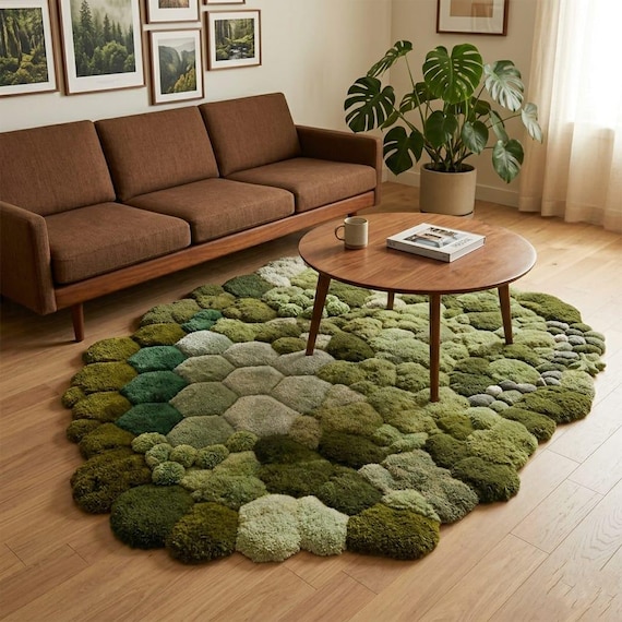 3D Moss Rug | Green Textured Bubble Carpet | Nature Inspired Area Rug | Handmade Tufted Floor Mat | Organic Living Room Decor | Forest Rug