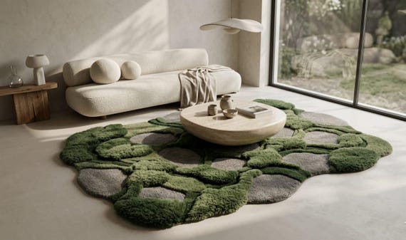 3D Moss Rug | Hand-Tufted Wool Forest Floor Biophilic Decor