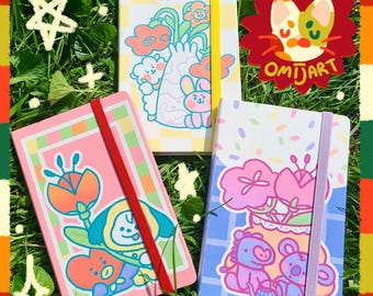 BT21 Inspired Kpop Bullet Journal | BTS, dot journal, a5 planner, Bangtan Sonyeondan characters, tata, chimmy, koya, mang, rj, shooky, cooky