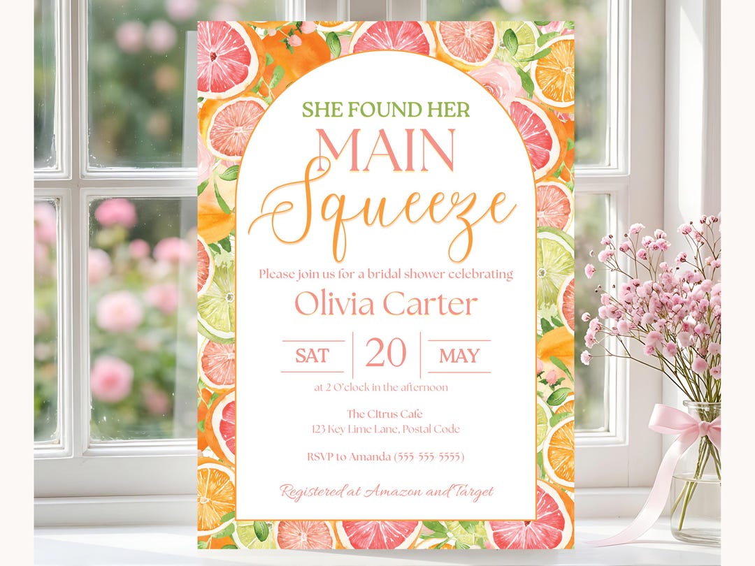 She Found Her Main Squeeze Bridal Shower Invitation, Lemon Citrus ...