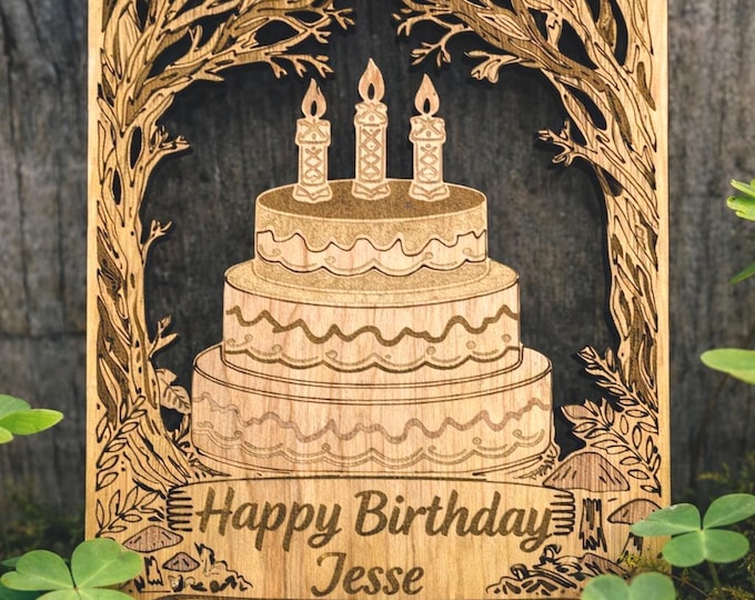 Featured listing image: Personalized Birthday Card | Unique Wood Card Engraved With Name