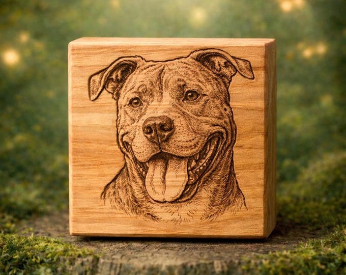 American Stafforshire Terrier Portrait Wood Block | Personalized Pitbull Block Pitty Pride