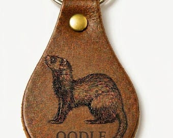 Personalized Ferret Keychain | Leather Engraved With Name