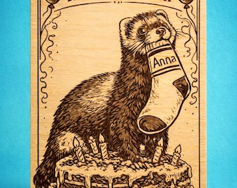 Ferret Birthday Card | Personalized Wood Card Engraved With Name