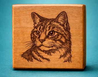 Personalized Cat Portrait | Laser Engraved Cherry Wood Block