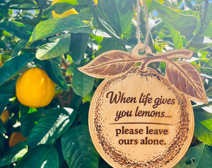 Engraved Cherry Wood Lemon Tree Sign | Funny Garden Decor (Set of 3)