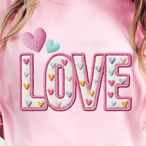 Paquete PNG de letras de chenilla LOVE, apliques de corazones de San Valentín por sublimación (descarga digital)