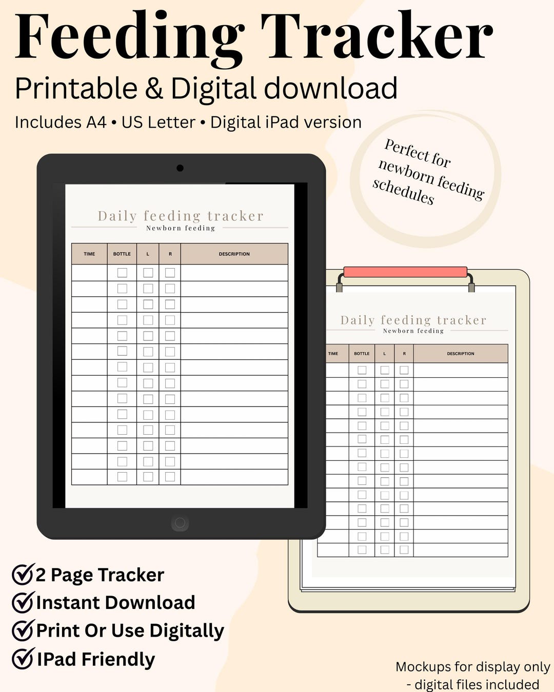 Feeding Tracker Printable and Digital, Baby Feeding Log, Newborn ...