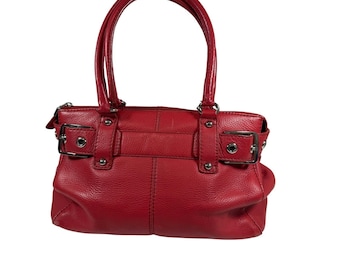 Bolso satchel mediano Talbots Y2K vintage, de piel granulada roja con detalles de hebilla.