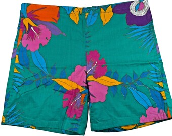 VTG Original Jams Made in USA  Green Floral Surf Line Shorts Trunks Medium READ