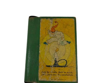 VTG Bookie-Blox Mother Goose Nursery Rhyme Wooden Block Book Green 1922