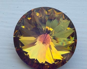 New Austrian Crystal Rivoli Round Stone 18mm Yellow Purple Backed Jewelry
