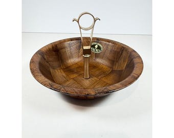 "VTG Weavewood Inc Walnut Woven Holz Nuss und Süßigkeiten Schüssel 7 ""Metallgriff"
