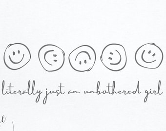 Unbothered Girl PNG | Minimal Smiley Face Clipart | Funny Quote Typography Design | Aesthetic Line Art Graphic | Trendy Text PNG