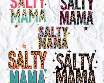 Salty Mama PNG Bundle | Summer Mom Beach Clipart | Retro Funny Mama Shirt Design | Coastal Vacation Sublimation Art Set