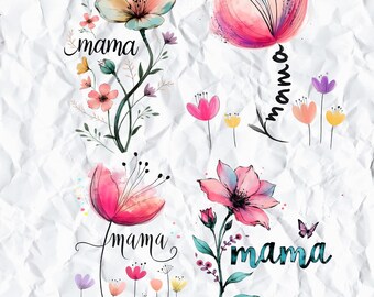 Mama Flower PNG Bundle | Dainty Floral Mama Clipart | Preppy Motherhood Shirt Design | Coquette Mommy and Me Sublimation Art Set