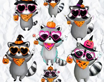 Halloween Raccoon PNG Bundle | Cute Spooky Animal Clipart | Funny Fall Raccoon Shirt Design | Pumpkin Sublimation Art Set