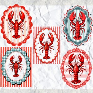 Red Lobster PNG Bundle | Preppy Coastal Crawfish Clipart | Nautical Summer Shirt Design | Retro Beach Seafood PNG Pack