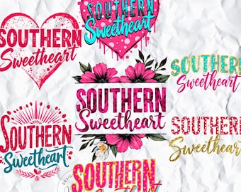 Southern Sweetheart PNG Bundle | Coquette Western Girl Clipart | Varsity Polka Dot Boutique Shirt Design | Preppy Sublimation Art