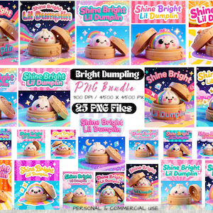 Shine Bright Lil Dumplin PNG Bundle | Cute Kawaii Dumpling Clipart | Rainbow Sweet Treat Design | Girly Sublimation Pack