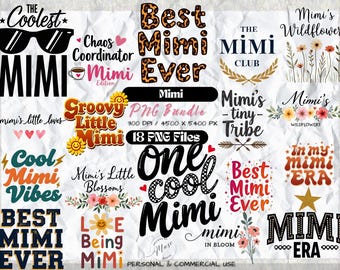Mimi PNG Bundle | Grandma Floral Quote Clipart | Mother’s Day Grandkids Shirt Design | Colorful Mimi Sublimation Gift Set