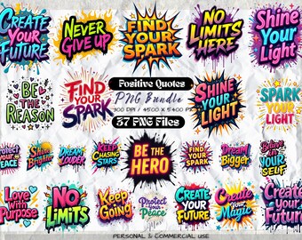 Motivational Quotes PNG Bundle | Positive Affirmation Clipart | Colorful Inspirational Shirt Sticker Sublimation Art Set
