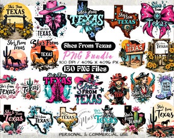 She's From Texas PNG Bundle | Texas Cowgirl Clipart Set | Western Floral State Designs | Southern Country Girl PNG | Texas Pride Sublimation