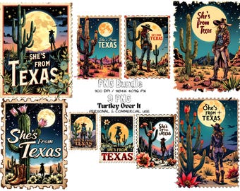 She's From Texas PNG Bundle | Western Cowgirl Clipart Collection | Vintage Desert Country Graphics | Retro Southern Sublimation PNG