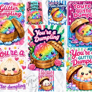 Glitter Dumpling PNG Bundle | You're A Glitter Dumpling Cute Food PNG | Kawaii Rainbow Dumpling Clipart | Preppy Kids Sublimation